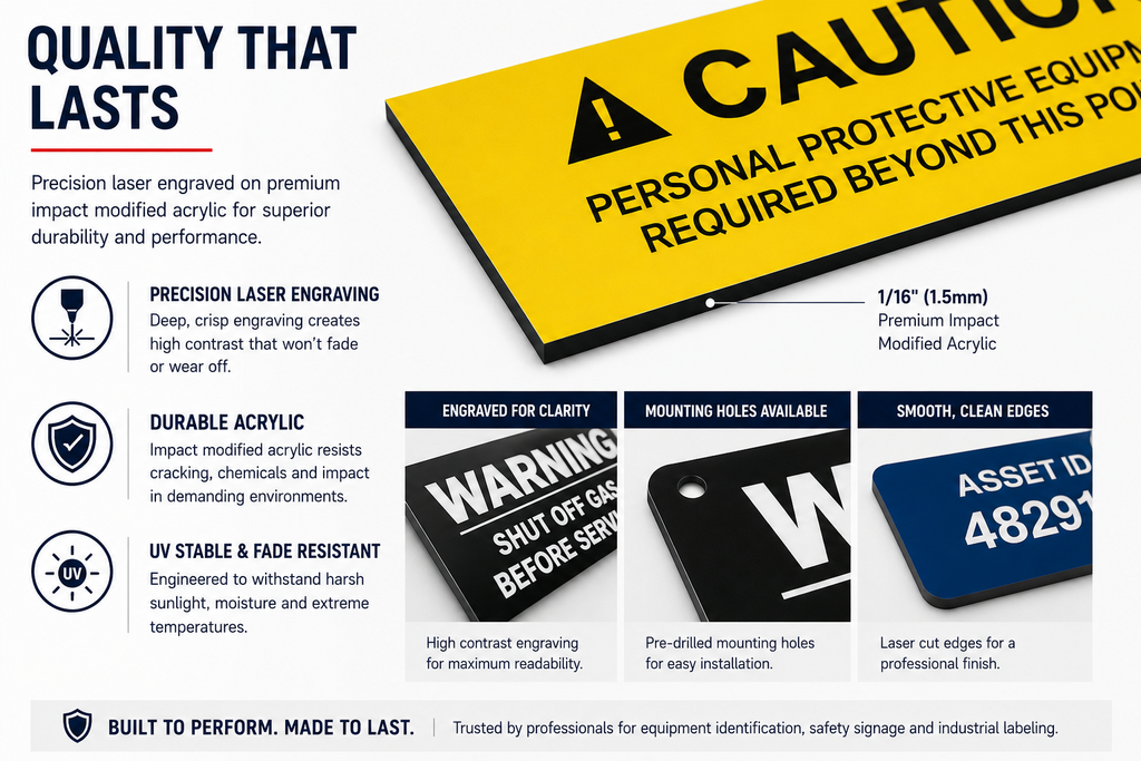 Custom Engraved Plastic Equipment Tags – Impact Modified Two-Tone Acrylic