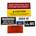 Collection of safety signs with various messages on a white background
