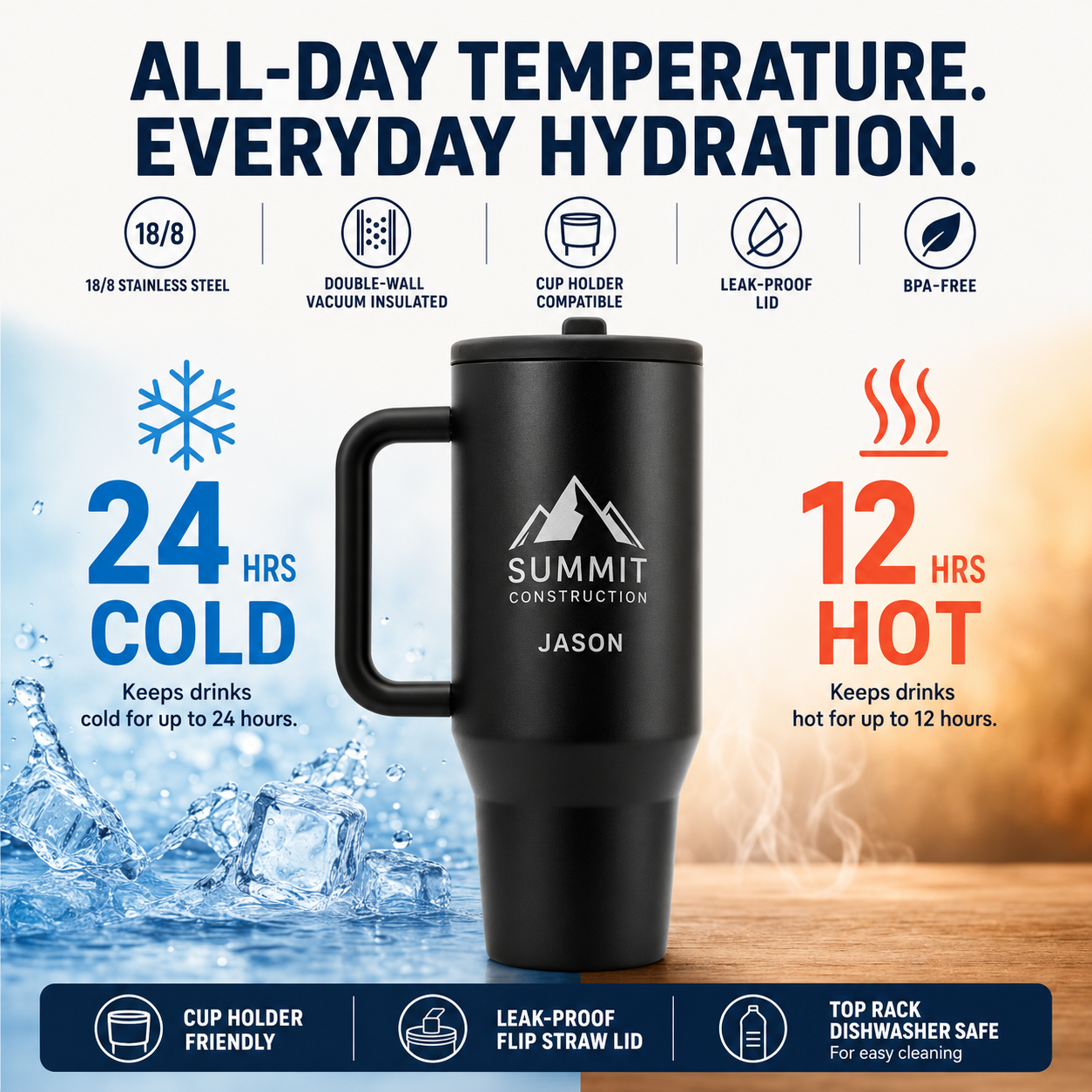 Custom Engraved HydroJug Traveler 40oz (24+ Units) | Bulk Corporate Drinkware
