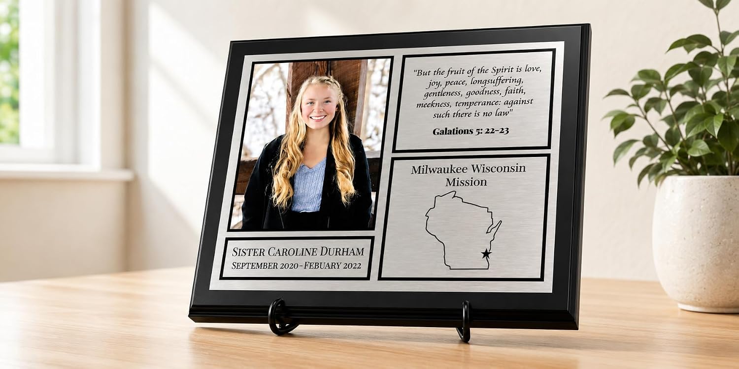 Modern LDS Missionary Plaque – 8x10 Wood Plaque with Aluminum Plate & Photo