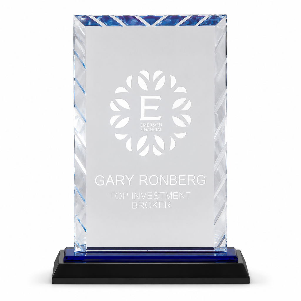 Rectangle Glass Award | Custom Engraved Recognition Plaque with polished beveled edges
