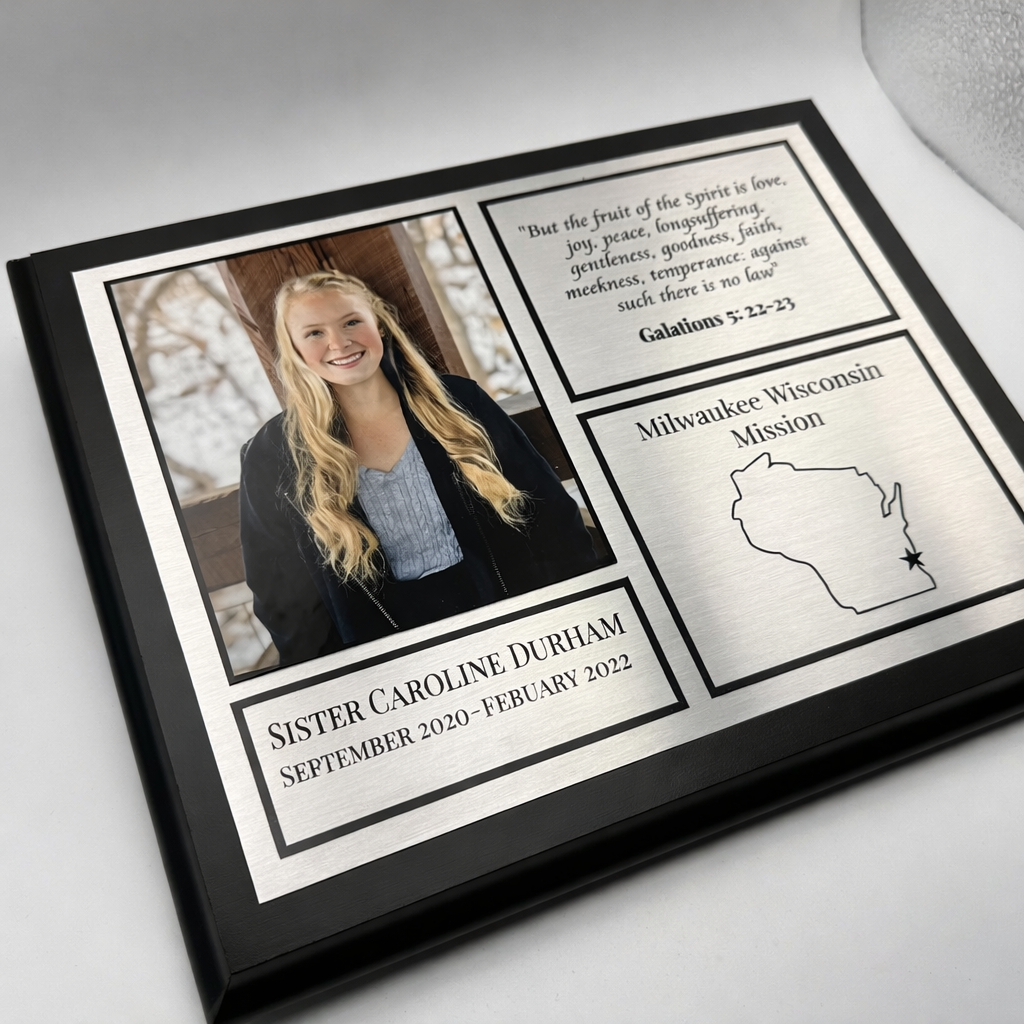 Modern LDS Missionary Plaque – 8x10 Wood Plaque with Aluminum Plate & Photo