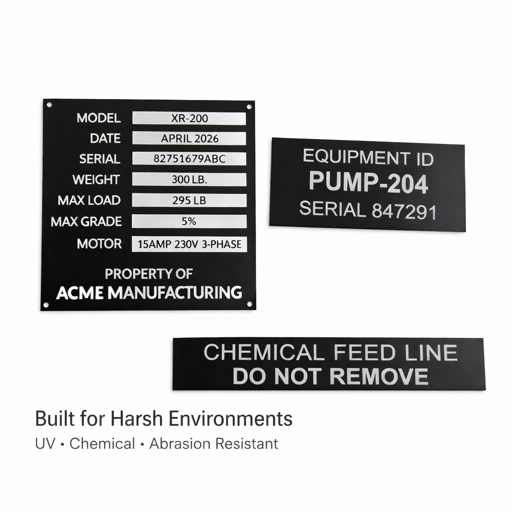 Custom Engraved DuraBlack Aluminum Equipment Tags