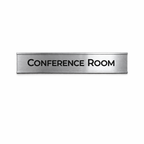 Brushed silver wall holder sign indicating entrance to conference room