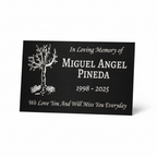 Memorial plaque with tree design and text for Miguel Angel Pineda on a white background