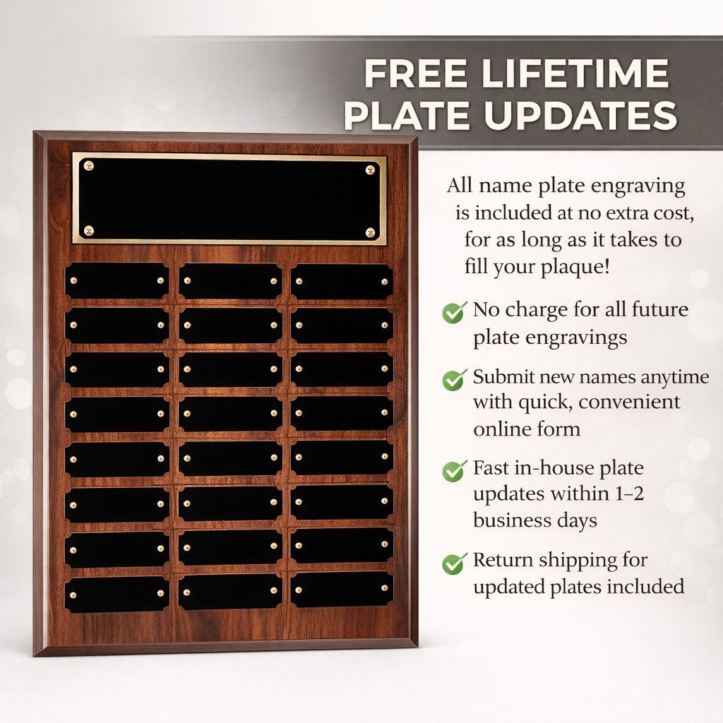 Traditional Perpetual Recognition Plaque | Lifetime Name Plate Updates
