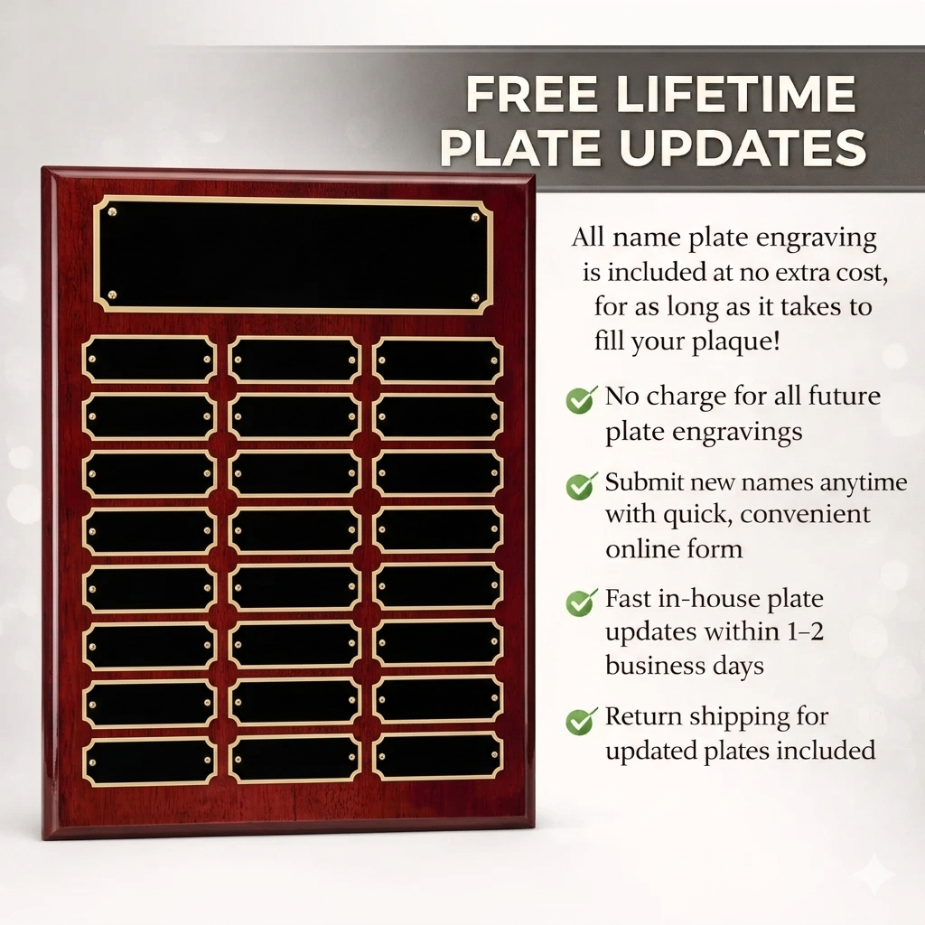 Piano Finish Perpetual Recognition Plaque | Lifetime Name Plate Updates