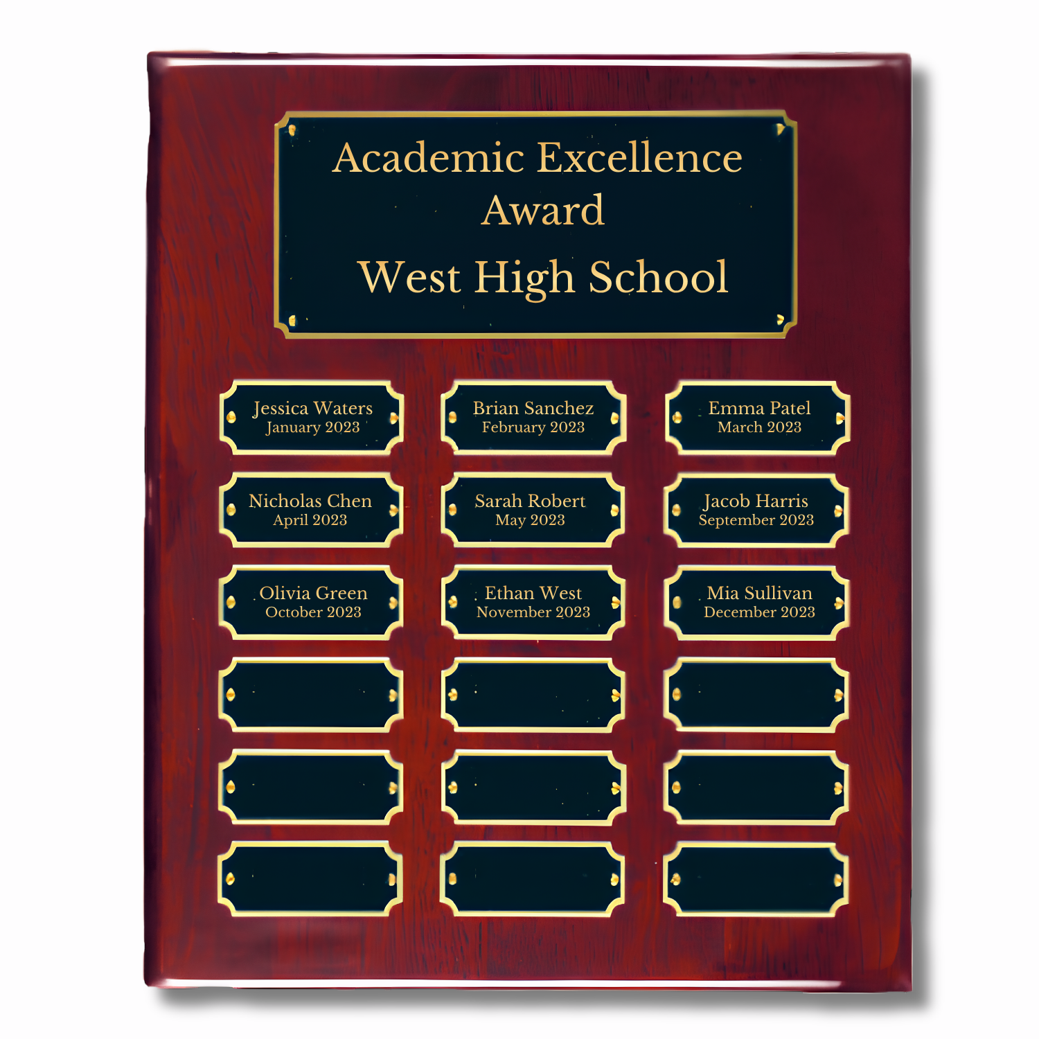 Piano Finish Perpetual Recognition Plaque | Lifetime Name Plate Updates