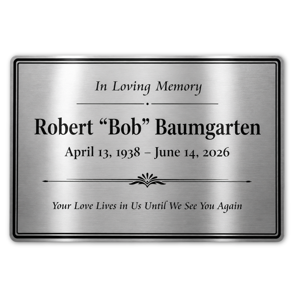 Custom Silver urn plate with black text