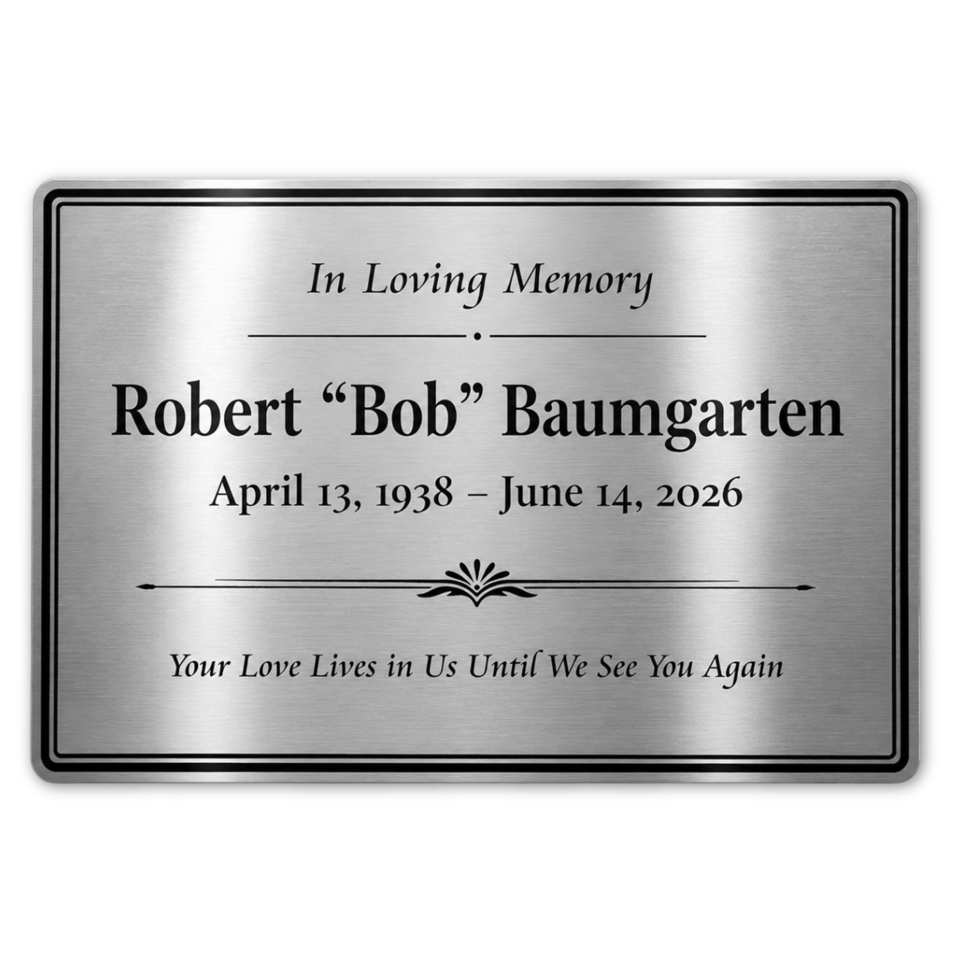 Custom Silver urn plate with black text