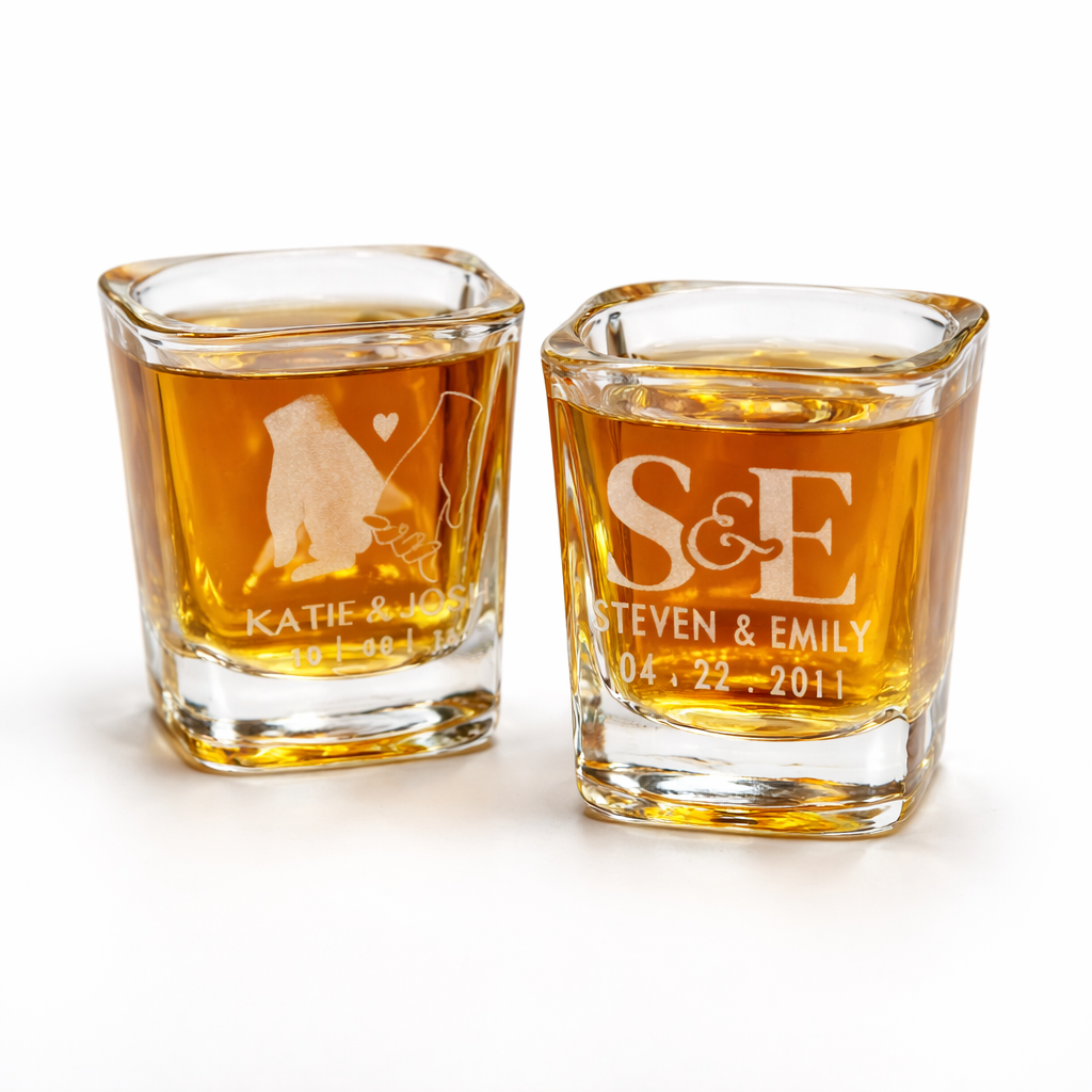 Personalized Wedding Shot Glasses – Engraved Monogram 2.2oz
