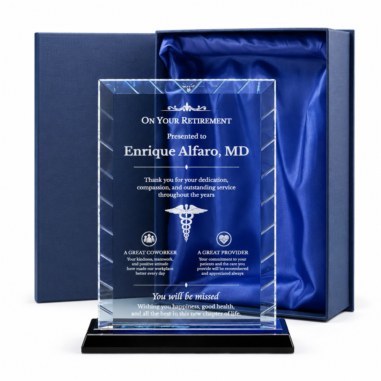 Rectangle Glass Award | Custom Engraved Recognition Plaque with polished beveled edges