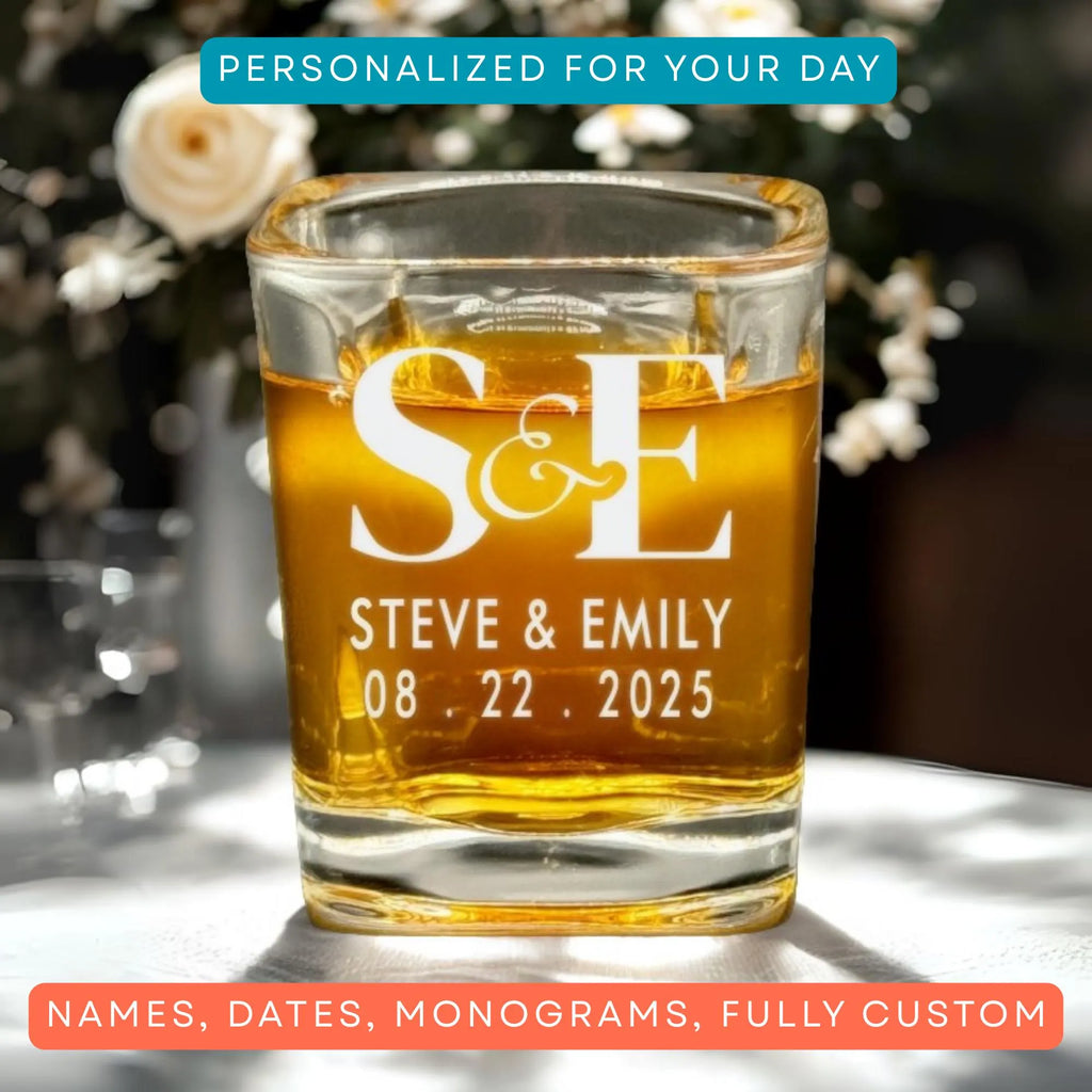 Personalized Wedding Shot Glasses – Engraved Monogram 2.2oz